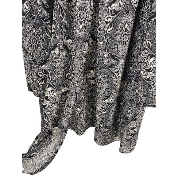 Black & White Kimono 22W 3X Wrap Chiffon Boho Romantic Flowy Paisley Smocked - Picture 5 of 9